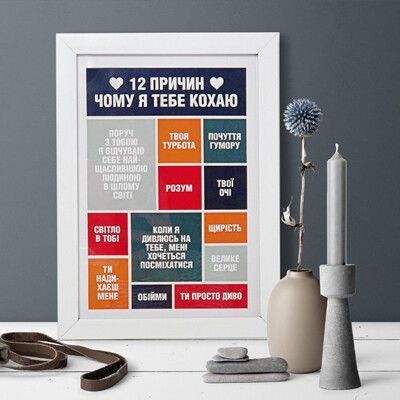 Постер у рамці A3 з написом &laquo;12 причин чому я тобі кохаю&raquo;, 30&times;42 см WMT3_19L015_UKR фото