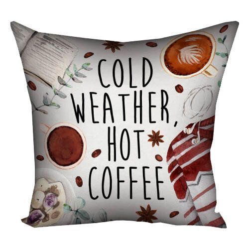 Декоративна наволочка з габардину з кавовим написом &laquo;Cold wather hot coffee&raquo;, 50&times;50 см 5N_COF002 фото