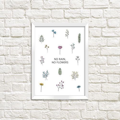 Постер у рамці A4 з написом &laquo;No rain, no flowers&raquo;, 21&times;30 см WMT4_EX013 фото