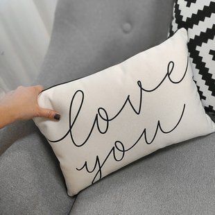 Декоративная подушка из мешковины з романтичним написом &laquo;(мешковина) Love you&raquo;, 45&times;32 см 43PHB_21L001 фото