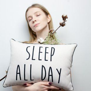 Декоративная подушка из мешковины с принтом &laquo;(мешковина) Sleep all day&raquo;, 45&times;32 см 43PHB_20F002 фото