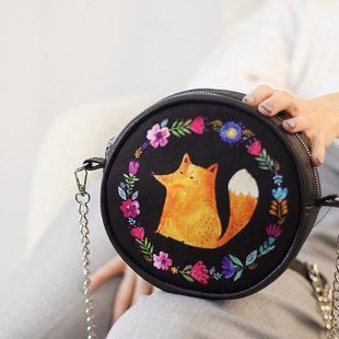 Жіноча кругла сумка Tablet &laquo;Лисиця в квітах&raquo; &mdash; квітковий мотив на блискавці, 18&times;7 см RS_23S001_BL фото