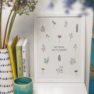 Постер у рамці A3 з написом &laquo;No rain, no flowers&raquo;, 30&times;42 см WMT3_EX013 фото