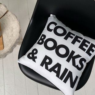 Декоративная подушка из габардина з кавовим написом &laquo;Coffee books & rain&raquo;, 40&times;40 см 4P_COF011 фото