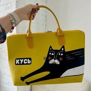 &laquo;Кусь&raquo; &mdash; сумка Саквояж для ноутбука та документів з авторським оформленням на блискавці, 36&times;26 см SW_24D015_ZHL фото