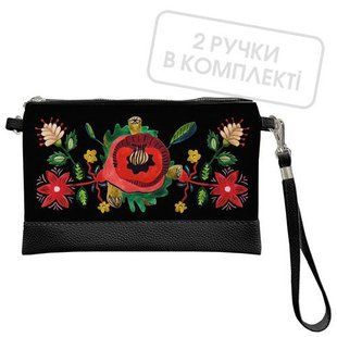 Жіночий клатч через плече з квітковим мотивом &laquo;Мак&raquo; на блискавці, 25&times;15 см, арт. KL_24J008_BL KL_24J008_BL фото