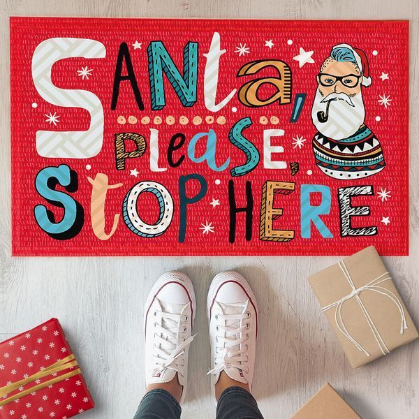 Придверний килимок з принтом з принтом &laquo;Santa, please stop here&raquo; з декоративним друком, 45&times;75&times;0.4 см KOV_20S023 фото