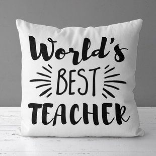 Декоративна подушка з габардину з написом для вчителя &laquo;World's best teacher&raquo;, 40&times;40 см 4P_TCH015 фото