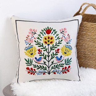 Декоративная подушка из мешковины з весняним квітковим принтом, 45&times;45 см 45PHB_26M001 фото