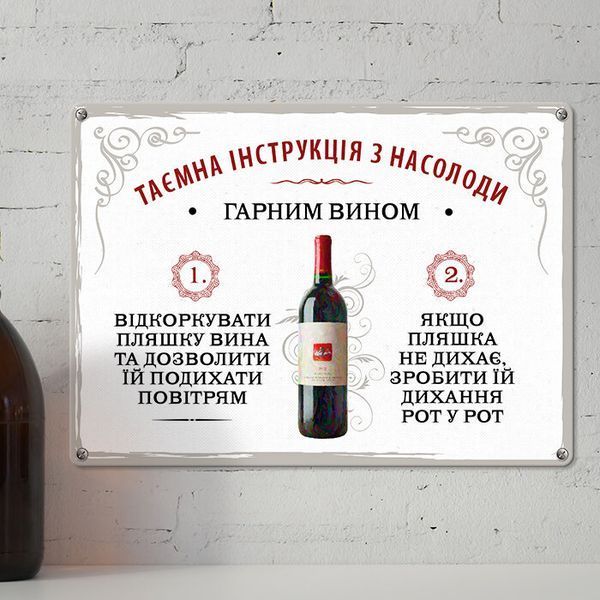Металева табличка Таємна інструкція з насолоди з принтом &laquo;Металева табличка Таємна інструкція з насолоди&raquo;, 26&times;18.5 см MET_20J041_WH фото