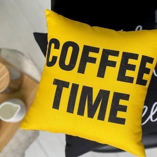 Декоративна подушка з габардину з кавовим написом &laquo;Coffee time&raquo;, 30&times;30 см 3P_COF005 фото