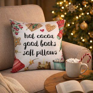Декоративная подушка из ткани Soft с принтом &laquo;Hot cocoa good books soft pillows&raquo;, 50&times;50 см 5P_22NG057 фото