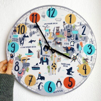 Годинник настінний круглий, 36 см Дитяча географічна карта