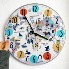 Годинник настінний круглий, 36 см Дитяча географічна карта