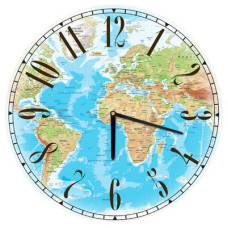 Годинник настінний круглий, 36 см Карта світу