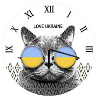 Годинник настінний круглий, 36 см Кіт в окулярах