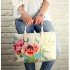 Сумка для ноутбука та документів Саквояж XXL Квіти на бежевому фоні